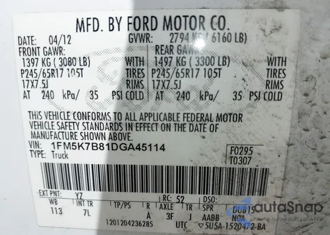 2013 Ford Explorer z USA, uszkodzony, nr VIN 1FM5K7B81DGA45114